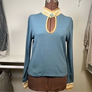 Zachary's Smile Blue One-Of-A-Kind Wool Blend Top Size Large